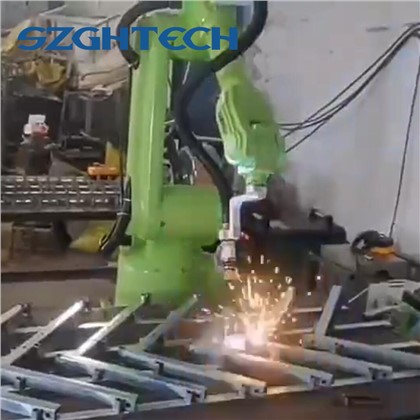The most popular model of SZGH welding robot arm is SZGH-H1500-B-6 , the kits with 6 joints, works with EtherCAT drivers, can realize full automatical welding. With 1500mm reach and payload 6kg,  Robot arm is composed with teach pendant, control cabinet, MIG350A welding machine, wire feeder etc,also can support Chinese, English, Russian and Vietnamese.